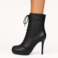 Bottines à plateforme noires à lacets pour femmes, talon aiguille, mode, avec fermeture éclair latérale, pour la vente en gros, OEM, ODM, acheteurs mondiaux