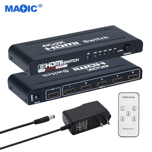 Magic Custom Logo 4k 30hz 1080P 5 in 1 Out for Switch with Remote Control ABS Material