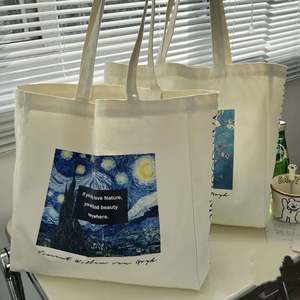 Bolsas de Compras Reutilizables con Logotipos Impresos Personalizados al por Mayor, Bolsa de Lona de Algodón Ecológica con Patrón de Letras Blancas Puras y Asas de Cuerda - Product Image 1