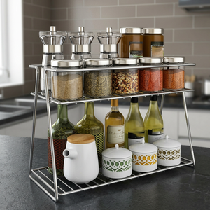 Étagère à épices à 2 niveaux en acier inoxydable, organisateur de rangement sur comptoir de cuisine - Product Image 6