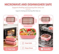 Boîte à bento empilable de 1250 ml pour enfants et adultes, boîte à lunch en plastique à 3 compartiments, étanche, avec ensemble de couverts, compatible micro-ondes/lave-vaisselle