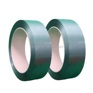 Rolo de cinta PET verde para embalagem industrial de paletes de tijolos, uso manual de ferramentas de poliéster