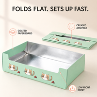 Bac à litière pliable jetable pour chat, avec revêtement argenté, portable, en carton, pour voyage, deux tailles, vente en gros