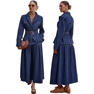 Traje de Mezclilla 2026 para <span class=keywords><strong>Mujer</strong></span>, Conjunto de Jeans Elegante para Chicas, Chaqueta y Falda de Mezclilla, Conjunto de 2 Piezas - Product Image 1