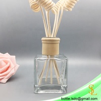 Bouteille vide de diffuseur de parfum d'ambiance de 130 ml, carrée, pour la décoration, avec bouchon en bois et bouchon en plastique