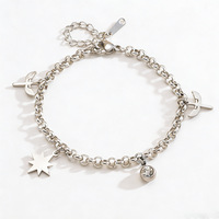 Bracelet à maillons en acier inoxydable plaqué or 18 carats avec étoile à huit branches, style européen et américain, pour femme, cadeau tendance