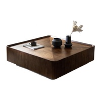 Table basse en bois de chêne massif avec espace de rangement, finition noyer vintage, design carré, nouveau style chinois, ensemble haut de gamme pour salon