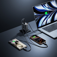 Toocki pengisi daya Cepat 3 port, kabel pengisian daya Cepat Tipe c layar LED untuk Multi perangkat, efisiensi tinggi US 67W GaN