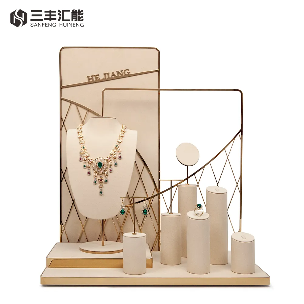 Factory Jewelry Metal Rack Display Set Custom Velvet Jewelry Display Stand For Necklace Earring Ring Display