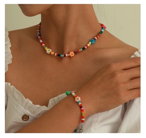 BINSHUO gioielli con perline <span class=keywords><strong>di</strong></span> semi bohémien da donna regalo con colletto in acrilico Charm <span class=keywords><strong>collana</strong></span> e bracciale in resina margherita - Product Image 1