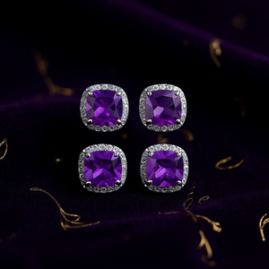 Orecchini a Perno E3713 con Cristallo Viola, Ametista Geometrica con Incastonatura a Castone, Gioielli Classici da Donna - Product Image 2