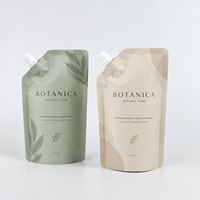 Sachets d'emballage personnalisés en plastique pour boissons avec bec verseur, pochettes Doypack avec couvercle noir pour shampoing, brume, liquides et jus
