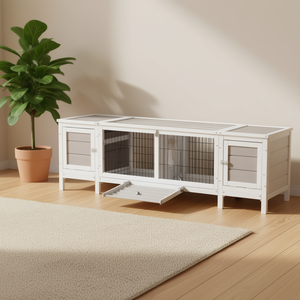 Cage à lapin blanche avec plateau extractible, cage intérieure pour lapin, maison pour cochon d'Inde, mobilier pour animaux de compagnie, taille moyenne, style simple en bois - Product Image 2