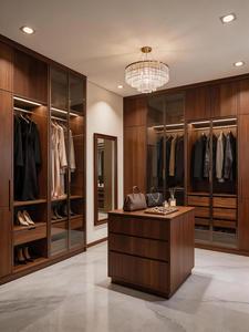Dressing sur mesure en bois massif, <span class=keywords><strong>armoire</strong></span> américaine vintage avec vitrine et îlot central - Product Image 3