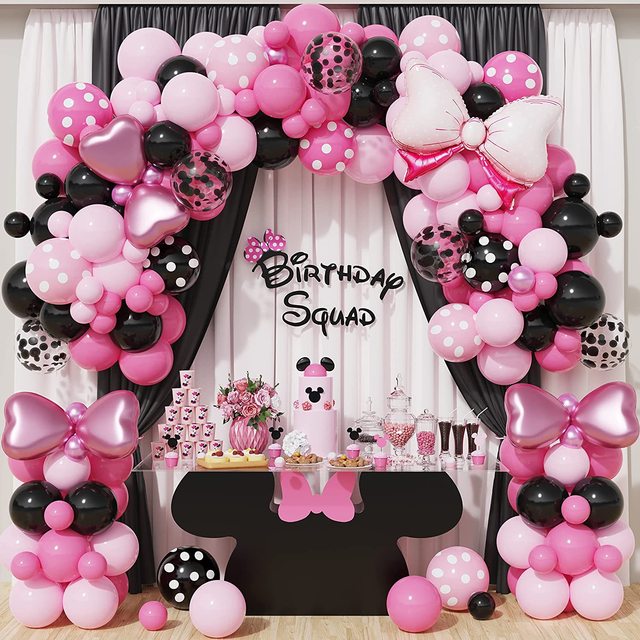 Pink Mouse Balloon Arch Garland Kit Pink Rose Red Latex Balloons Girls Birthday Party Decorations