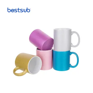 Bestsub Wholesale Customsized Supplier 11oz/330ml Gradient Bottom Ceramics Coffee Mug Sequin Glitter Sublimation Blanks Cup