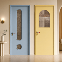 Puerta Interior de Hierro Pintado a Mano Estilo Francés Vintage, Puerta de Vidrio Texturizado Arqueado y Ovalado para Dormitorio, Baño, Casa de Huéspedes, Hecho a Medida