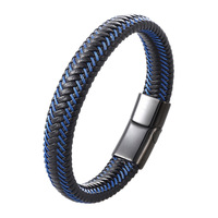Bracelet tressé en cuir PU pour homme avec fermoir magnétique en acier inoxydable, plaqué sous vide, bicolore, pour hommes