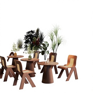 Ensemble de restaurant en bois massif de style vintage, tables et chaises en rotin, pour salon de thé, café, salles de réunion et de repos - Product Image 6