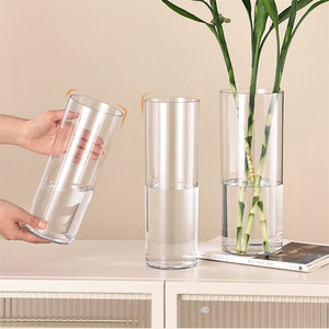 Jarrón de Flores de Plástico Acrílico Transparente Irrompible al por Mayor, Jarrón Cilíndrico Hidropónico para Arreglos Florales en el Hogar y la Sala de Estar - Product Image 3