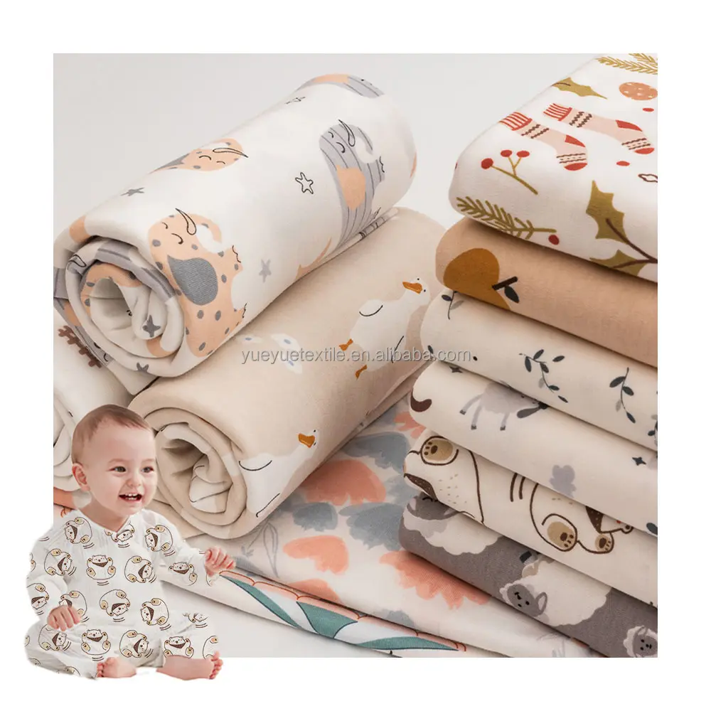 Tissu pour vêtements de bébé tricot animal personnalisé tissu polyester à impression numérique pour sacs de couchage pour bébés et enfants
