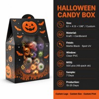 Boîtes à bonbons d'Halloween personnalisées avec fenêtre, boîte à friandises noire et orange avec motif citrouille, chauve-souris, araignée, OEM ODM, multi-packs en gros