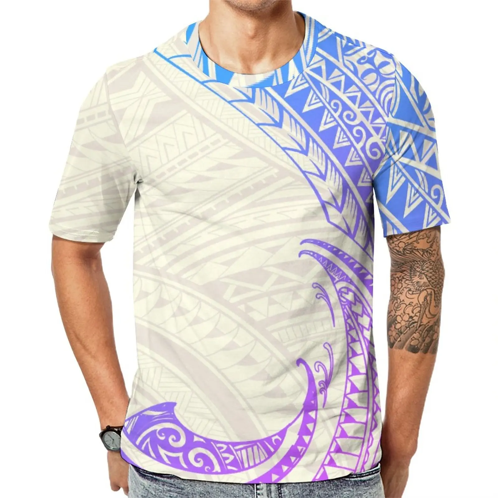 Creatività samoano gradiente colore tatuaggio t shirt uomo plus size poliestere cotone top tee polinesiani uomo t-shirt casual