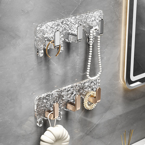 Glacier Pattern Row <b>Hooks</b> 6-Piece Set Transparent Gold <b>Adhesive</b> Bathroom <b>Hooks</b> Easy Installation Contemporary Style - Product Image 4