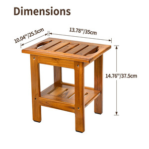 Tabouret de douche en bois de teck massif 35x25,5x37,5 cm avec étagère de rangement pour serviettes et articles de bain - Product Image 3