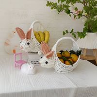 Panier de rangement en PP imitation rotin tressé à la main, mignon et de style dessin animé, pour bonbons, snacks, fleurs, fruits - Panier cadeau