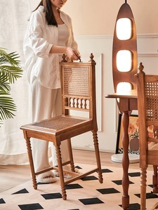 สไตล์ฝรั่งเศสโบราณไม้เนื้อแข็งอพาร์ทเมนต์ขนาดเล็กร้านอาหารหวายทอเก้าอี้รับประทานอาหารห้องนอนย้อนยุค - Product Image 2