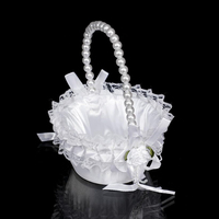 Panier de demoiselle d'honneur avec poignée en perles, panier de rangement en satin pour fleurs, idéal pour mariage en extérieur, décoration de jardin et maison