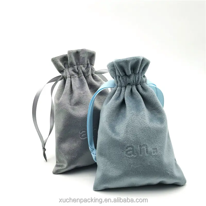 Custom Embossed Velvet Bag With Logo Soft Velvet Gift Packaging Bag For Handbag Jewelry Pouch Velvet Drawstring