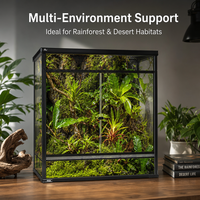 Terrarium en verre pour reptiles avec plateau, double porte coulissante, couvercle hermétique amovible, enclos intérieur large pour gecko léopard