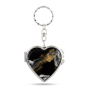 Heart Shaped Metal Compact <b>Mirror</b> Keychain Marbled Acetate <b>Acrylic</b> Top Plate Silver Plated Double Sided Pocket Vanity <b>Mirror</b> - Product Image 2
