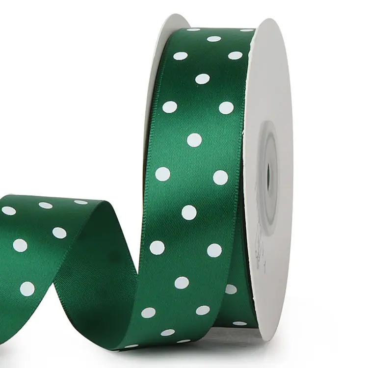 Hot sale wholesale 1.5 inch 38 mm single face polyester silk ribbon printed white polka dot satin ribbon for gift package