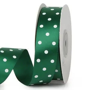 Hot Koop Groothandel 1.5 Inch 38 Mm Single Gezicht Polyester Zijde Lint Gedrukt Witte Polka Dot Satijnen Lint Voor Gift pakket