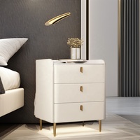 Table de chevet de luxe légère avec serrure Simple Modern Complete 3 Drawer Cat Scratch Leather Bedroom Bedside Cabinet.