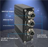 Injecteur PoE industriel 10 100 1000 avec sortie 30W, connecteur M12