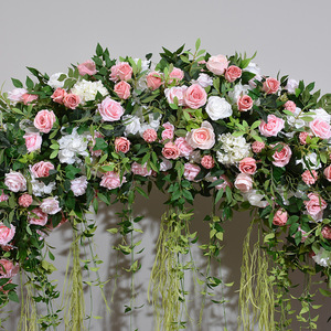 Arche de fleurs artificielles style forêt <span class=keywords><strong>rose</strong></span> et blanc, support rond pour roses et hortensias, décoration de fond pour mariage, fête ou banquet - Product Image 4