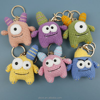 Porte-clés Monstre Amigurumi Tricoté à la Main au Crochet, Grande Poupée Mignonne Kawaii aux Yeux Grands, Artisanat de Broderie