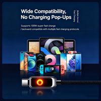 Nouveau câble de charge rapide double Type-C PD100W à arrêt automatique IA 2026 pour téléphones, tablettes et consoles de jeux
