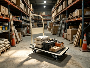 Carrello Pieghevole con Telaio in Acciaio Beige Chiaro, Carrello <span class=keywords><strong>a</strong></span> Quattro <span class=keywords><strong>Ruote</strong></span> Silenziose, Carrello Piattaforma Robusto <span class=keywords><strong>per</strong></span> Logistica - Product Image 2