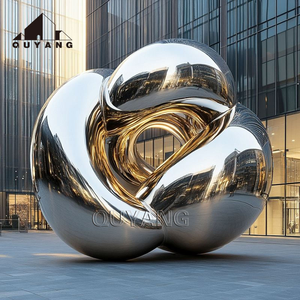 Sculpture abstraite creuse en acier inoxydable QUYANG, grande statue ronde en métal <span class=keywords><strong>miroir</strong></span> pour parc extérieur, décoration de jardin - Product Image 2