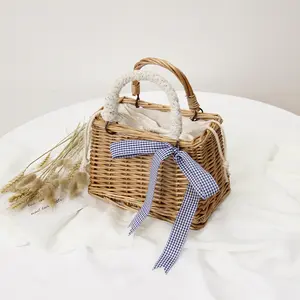 Стильная Милая сумка для девушек, прочная женская сумка, квадратная сумка из ротанга, японская открытая дорожная летняя пляжная сумка