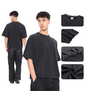 Camiseta Vintage de Manga Corta para Hombre, 100% Algodón, 285GSM, Corte Holgado, con Remaches y Cuello Redondo - Product Image 2