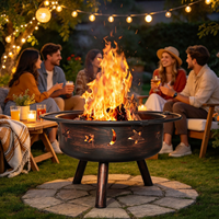 Brasero de camping extérieur robuste et de grande taille, rond, pour fêtes, chauffage au bois avec couvercle en maille, en acier, design moderne, pour fumer le tabac