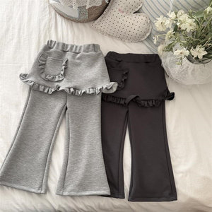 Tongxingyuan Baby Girls Flare Pants Gray Black Breathable With Ruffle Design Spring Autumn Casual Wear - Product Image 2
