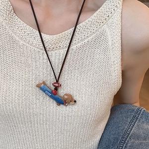 Collier Mignon Teckel pour Femme, Chaîne de Pull en Résine Acrylique, Pendentif Animal de Dessin Animé, Bijou Cadeau, Style Colliers Longs - Product Image 4