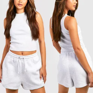 MIQI定制标志夏季女性两件套短款套装汗口袋裁剪运动服两件套短裤